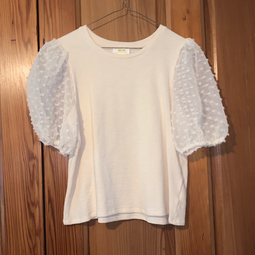 Maeve by Anthropologie Cream Puff Sleeve Top Size: M - Picture 1 of 9